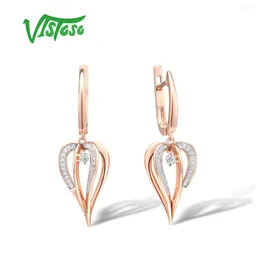 Boucles d'oreilles en peluche or Vistoso pour femmes pure 14K 585 Rose Sparkling Diamond Heart Socle Elegant délicat Fine bijoux