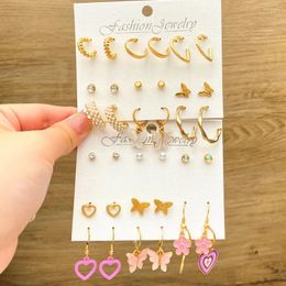 Dangle Oorbellen VKME Gouden Kleur Vlinder Parel Voor Vrouwen 2023 Trending Vrouw Roze Hart Set Sieraden Accessoires
