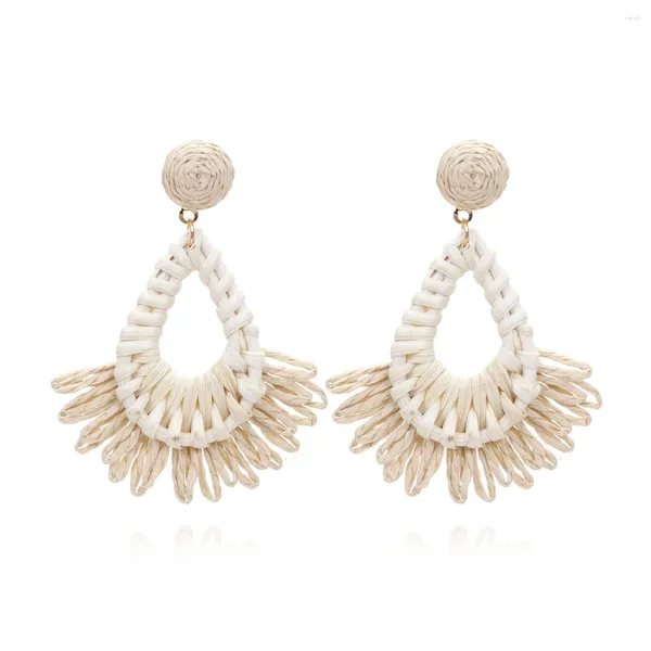 Boucles d'oreilles pendantes VODESHANLIWEN géométrique raphia goutte pour femmes rotin tricot bijoux vacances plage accessoires