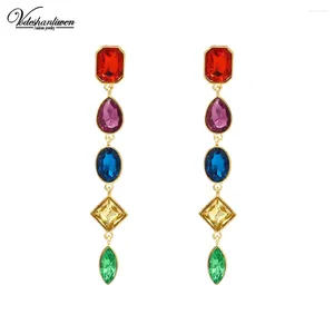 Boucles d'oreilles en peluche Vodeshanliwen Crystal multicolore Long pour les femmes Bohême de la mode Bohême