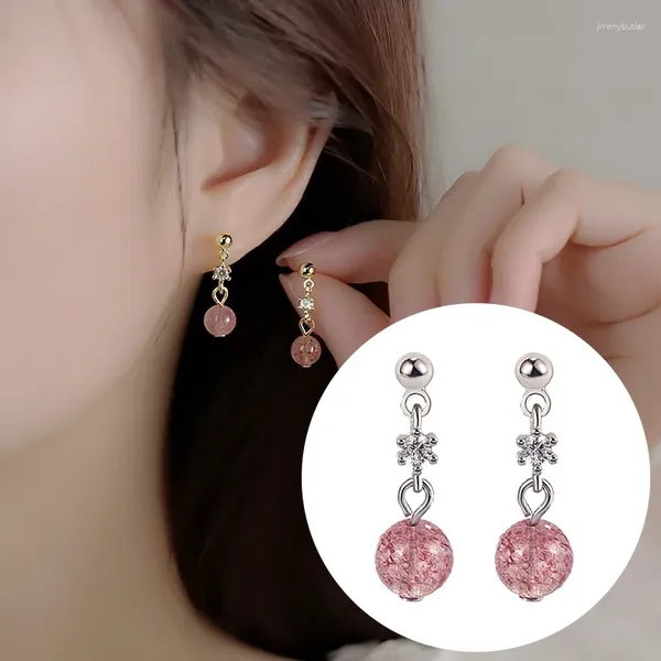 Boucles d'oreilles pendantes VOQ couleur argent mode Simple Zircon rond fraise cristal pour les femmes bijoux coréens