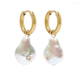 Boucles d'oreilles pendantes Vsco faites à la main avec des perles d'eau douce naturelles pour femmes, fête de luxe en cristal fin
