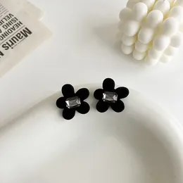 VSnow – boucles d'oreilles créatives en velours pour femmes, couleur noire, fleur, Hyperbole carré brillant, Zircon cubique, bijoux à la mode