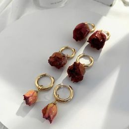 Boucles d'oreilles pendantes VSnow fantaisie Vintage fleur de Rose immortelle pour femmes fée couleur or métal plante bijoux de fête