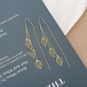 VSnow – boucles d'oreilles pendantes pour femmes, simples, feuilles creuses, longues pampilles, couleur or féerique, chaînes de feuilles métalliques, bijoux de fête