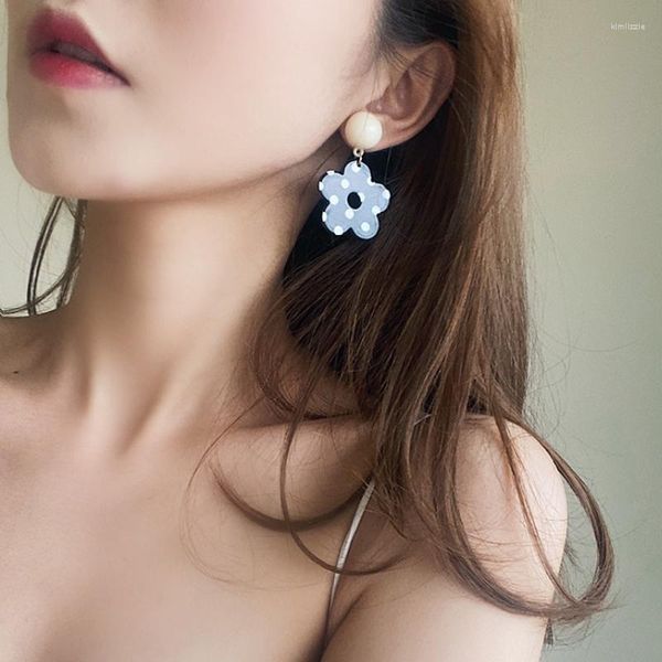 Pendientes colgantes VSnow inusuales lunares negro blanco estampado flor para mujeres redondo geométrico hueco joyería de boda