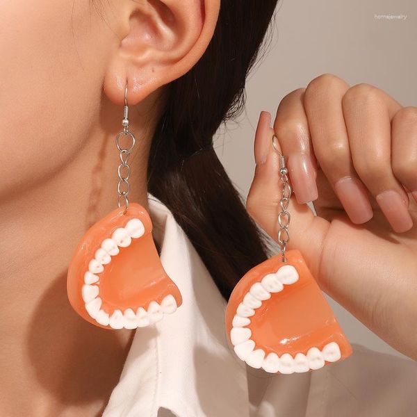 Pendientes colgantes WANZHI creatividad Terror 3D dentadura para mujeres divertido pendiente de dientes de resina parodia regalo de joyas de fiesta de Halloween