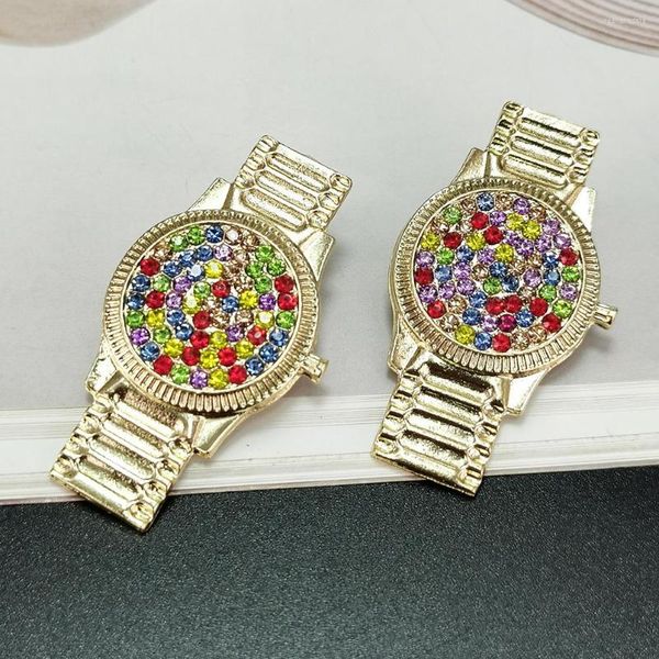 Pendientes colgantes con forma de reloj para mujer, diamantes de imitación, cristal colorido, aleación de Zinc, pendientes llamativos, regalo para niñas, joyería 2023