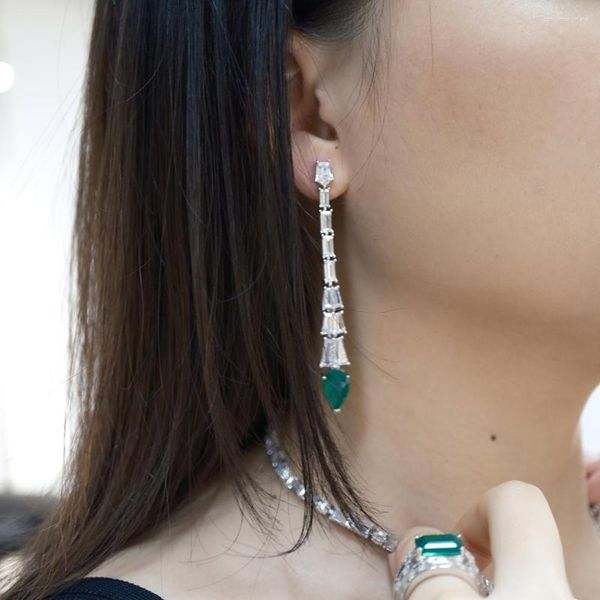 Boucles d'oreilles pendantes goutte d'eau couleur émeraude Zircon Luxry accessoires de fête de mariage