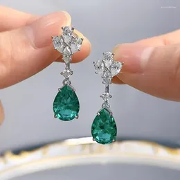 Pendientes colgantes gota de agua pendiente de diamante Esmeralda Plata de Ley 925 auténtica boda para mujer regalo de joyería de compromiso