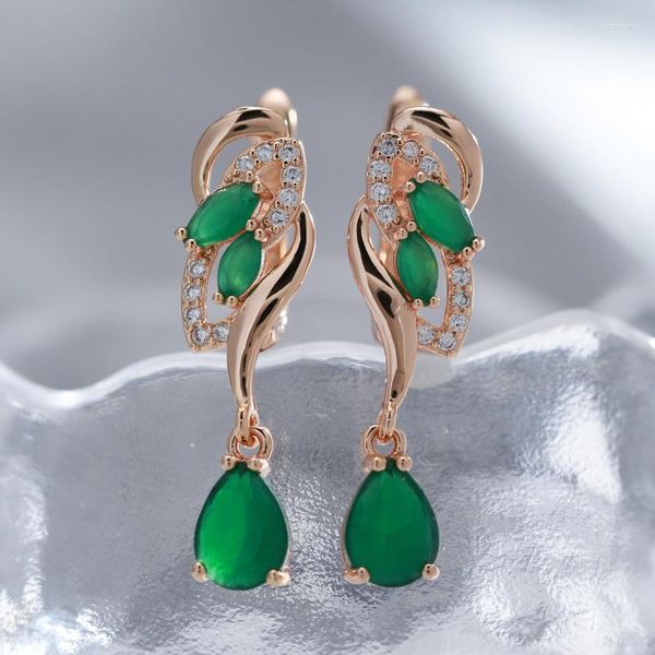 Pendientes colgantes WBMQDA Fashion Emerald Drop For Women 585 Rose Gold Color with White Natural Natural Crystal Flower Gotss