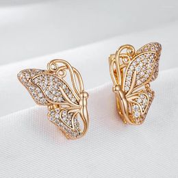 Boucles d'oreilles en peluche wbmqda papillon de mode de luxe pour femmes 585 couleur rose couleur animal zircon bijoux de bijoux 2023 tendance