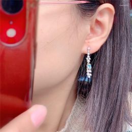 Bengelen oorbellen weaiiny Natural Bubble Topaz Simple Blue Gemstone S925 Sterling Silver Earddrop Fashion Jewelry Gifts For Women