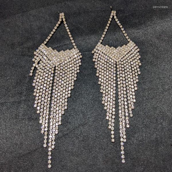 Boucles d'oreilles pendantes de mariage, bijoux de mariée, strass, longue chaîne, glands