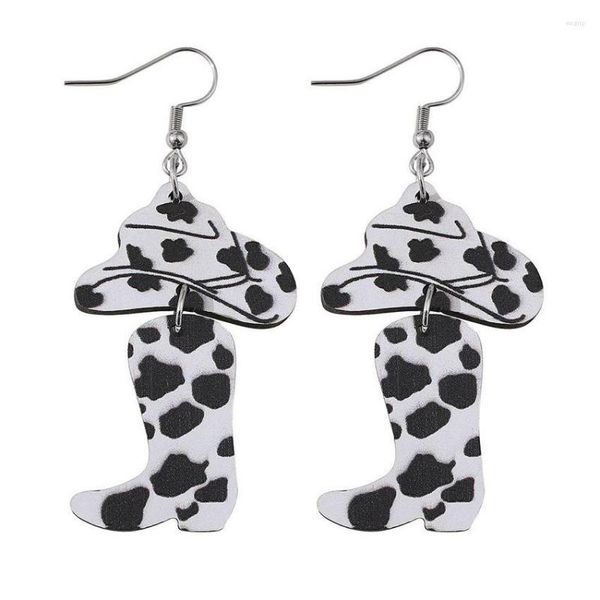 Pendientes colgantes con estampado de animales occidentales, sombrero de vaquero de madera, gota de bota para mujer, moda vaquera, joyería de granja del salvaje oeste, venta al por mayor