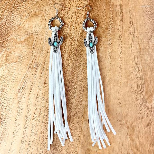 Pendientes colgantes Western Concho Cactus Long Tassel Turquesa Pendiente Vintage Simplicidad Aleación Casual Alta calidad Trendy Hoop