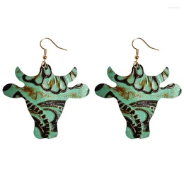 Boucles d'oreilles en peluche de style occidental Vintard Vow Leopard Cowhide Bull Head Drop Horsehair Texture en cuir Boucle d'oreille en cuir bijoux