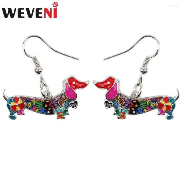 Boucles d'oreilles pendantes Weveni en alliage d'émail coloré teckel chien goutte grand Long mignon Animal bijoux pour dames filles femmes accessoires