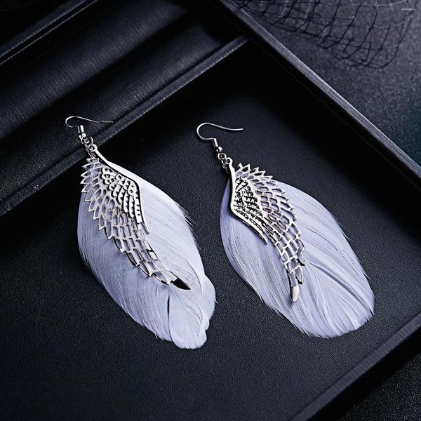 Pendientes colgantes con alas de Ángel blancas, gota de plumas con temperamento a la moda para mujeres y niñas, joyería elegante para el día de la madre y la boda