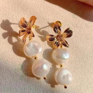 Boucles d'oreilles pendantes en perles baroques blanches, 18 carats, fleur, crochet goutte, enfants, perles, pierres précieuses, lustre de fête, mariage formel pour hommes
