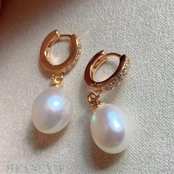 Pendientes colgantes Gotas blancas Pendiente de perlas barrocas Circón 18k Oreja Stud Oro Hecho a mano Oficina Todos los días Diamante Arte Piedras preciosas Hombres Novia