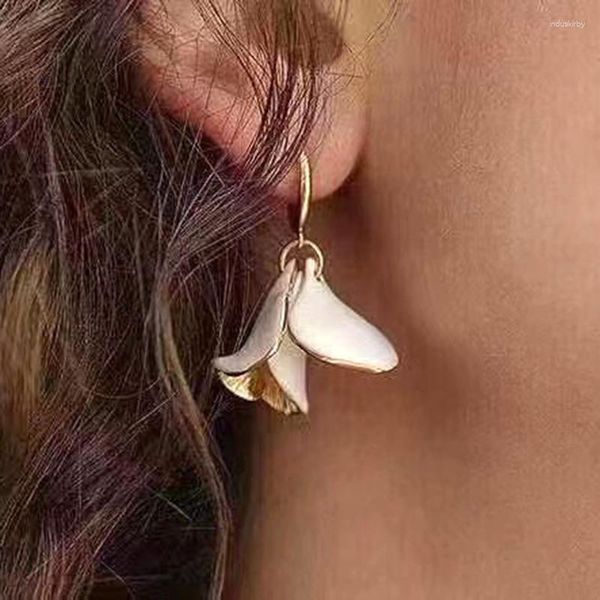 Boucles d'oreilles pendantes émail blanc lys pétale floral pour femmes créateur de luxe F Style français bijoux célèbres