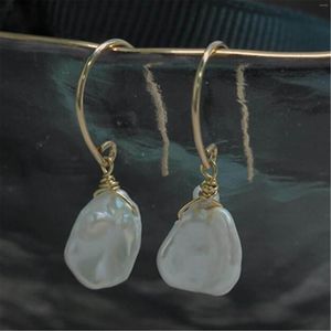 Boucles d'oreilles pendantes blanc plat baroque perle boucle d'oreille 18k crochet véritable Earbob hypnotisant mariage naturel culture irrégulière
