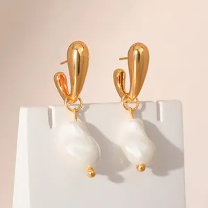 Pendientes colgantes blancos irregulares barrocos perlas naturales de agua dulce moda mujer chapado en oro de 18 quilates accesorio de joyería para fiesta y boda
