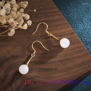 Boucles d'oreilles pendantes perle de Jade blanc 925 argent Zircon cadeaux de mode amulette femmes calcédoine pierres précieuses naturelles bijoux cristal