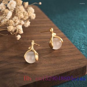 Bengelen oorbellen witte jade kralen oorbuien kristal vrouwen zirkon chalcedony 925 zilveren natuurlijke mode amulet sieraden edelsteen geschenken