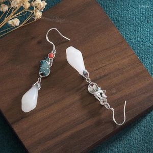 Boucles d'oreilles pendantes en Jade blanc Magnolia Talismans, bijoux, breloques de luxe, amulettes en argent 925, jadéite pour femmes, Vintage naturel