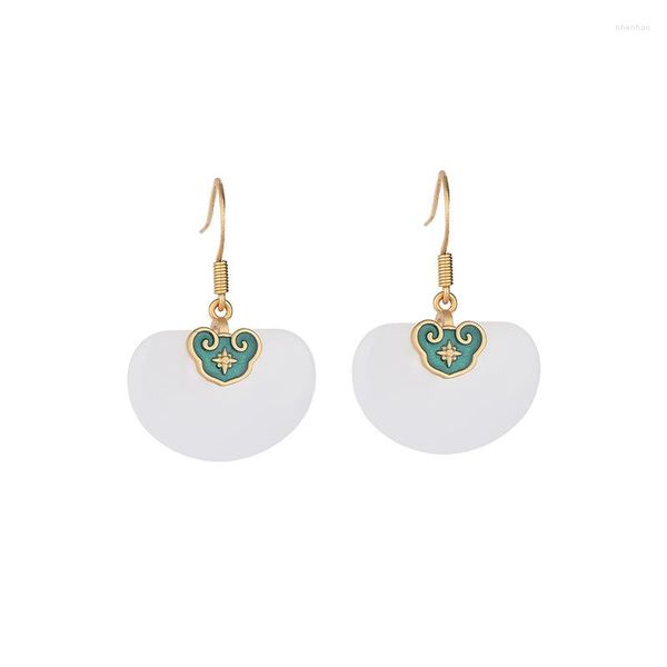 Boucles d'oreilles pendantes Jade blanc Ruyi Designer amulettes pierres précieuses femmes accessoires naturels 925 argent charme jadéite cadeau bijoux chinois