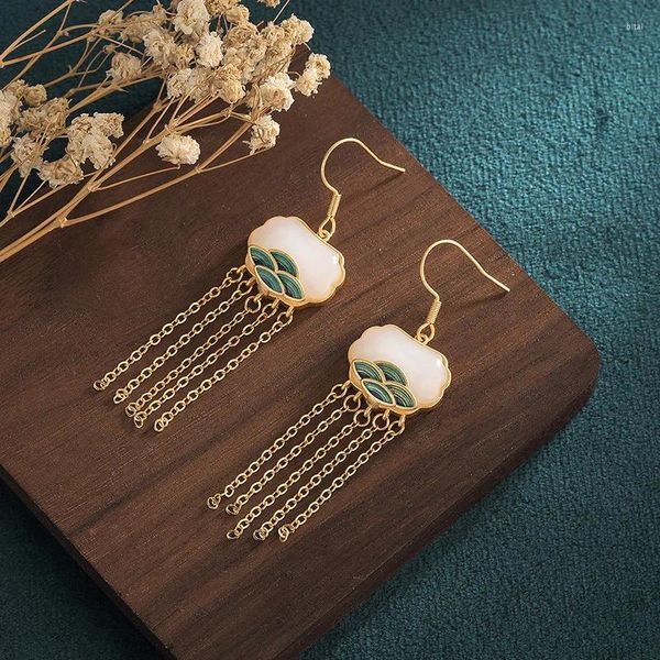 Boucles d'oreilles pendantes en jade blanc Ruyi, bijoux de styliste pour femmes, accessoires cadeaux en pierres précieuses, breloques en argent 925, amulettes, charme, Talismans naturels