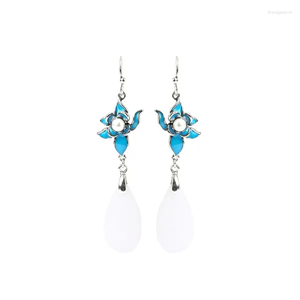 Pendientes colgantes de Jade blanco para mujer, gota de agua, dijes de moda, talismanes, accesorios chinos naturales, amuleto de joyería tallada en plata 925