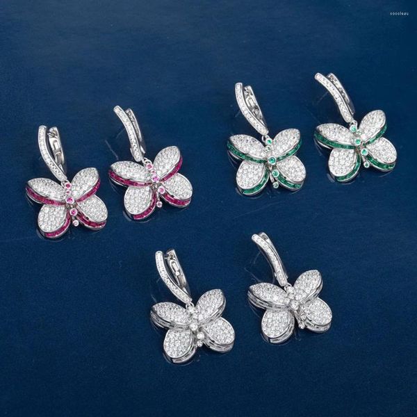 Boucles d'oreilles enveloppe en gros 2023 Fashion Femmes mignonnes Butterfly Long Drop Crystal 925 Cadeaux de bijoux doux en argent sterling