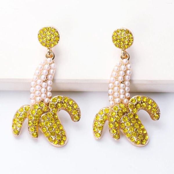 Boucles d'oreilles pendantes en forme de banane pour femmes, strass, jolie mode, perle, pendentif, bijoux, vente en gros