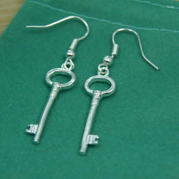 Dangle Boucles D'oreilles En Gros De Mode 925 En Argent Sterling Forme Ronde Clé Brillant Pour Les Femmes Cadeaux De Noël Charme Bijoux