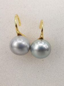 Boucles d'oreilles pendantes en gros gris 9.8-10mm chignon perle d'eau douce et S925 talons hauts crochet doré une paire