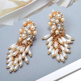 Boucles d'oreilles enveloppées en gros de perle pending drop chuted avec des accessoires de bijoux de mode cristalline pour les femmes cadeaux de Noël