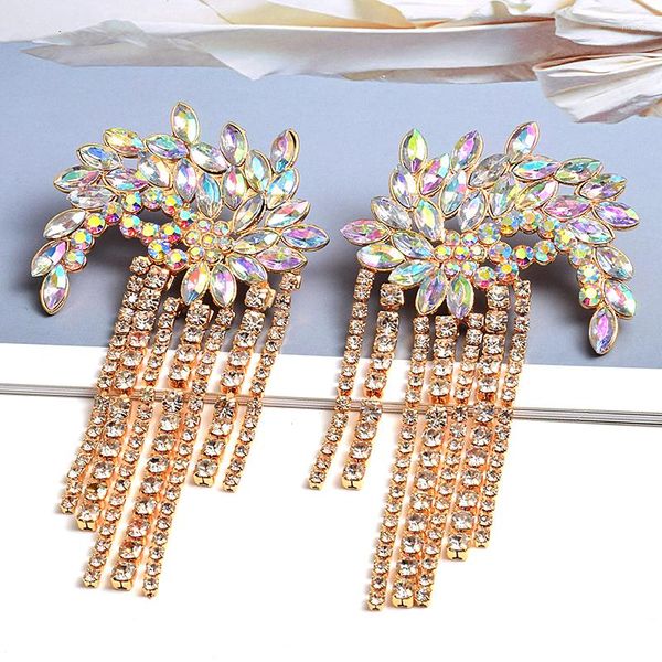 Boucles d'oreilles pendantes en cristal suspendu, chaîne, glands, longue goutte, strass colorés brillants, accessoires de bijoux fins, vente en gros