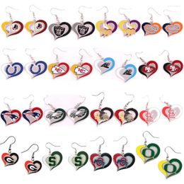 Boucles d'oreilles pendantes, vente en gros, boucles d'oreilles d'équipes de sport en forme de cœur
