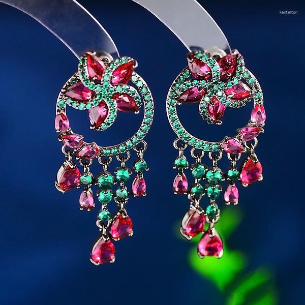 Boucles d'oreilles pendantes en gros haut de gamme fleur gland luxe CZ boucle d'oreille longue oreille accessoire pour les femmes cadeau d'anniversaire