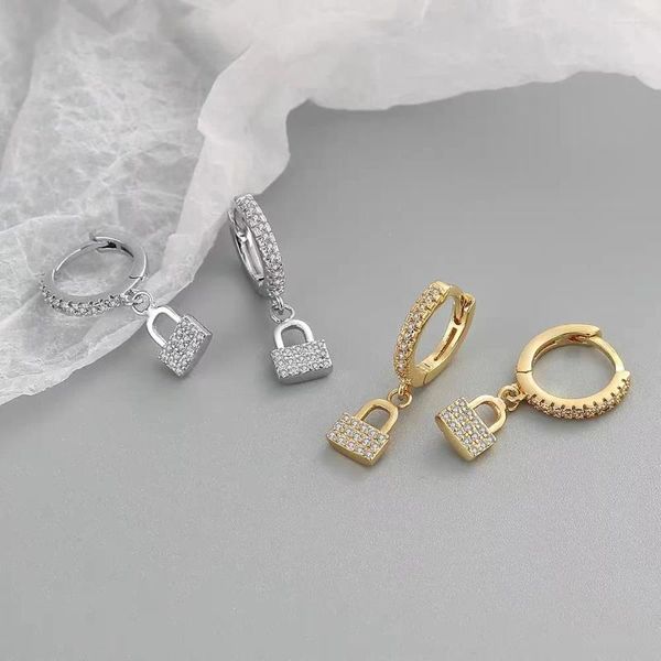 Boucles d'oreilles pendantes de Style coréen pour femmes, cerceau de verrouillage, couleur or, strass, Punk, charme minimaliste, bijoux Brincos, vente en gros