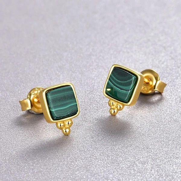 Boucles d'oreilles en peluche en gros en gros de la pierre précieuse à la mode de la malachite naturelle 925 bijoux en argent sterling étalon plaqué or pour femmes