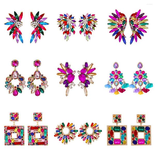 Pendientes colgantes al por mayor, 40 estilos, cristal colorido, joyería de lujo de alta calidad, diamantes de imitación para mujer