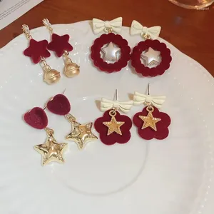 Boucles d'oreilles en peluche à vin rouge étoile étoile bowknot pour les femmes filles velours de la mode coréenne festival de mariage festival oreille bijoux
