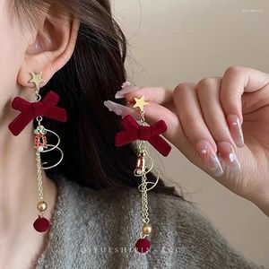 Boucles d'oreilles pendantes en velours rouge vin pour femmes, longue goutte, bijoux de tempérament à la mode, cadeau de fête, chaîne à pampilles, 2024