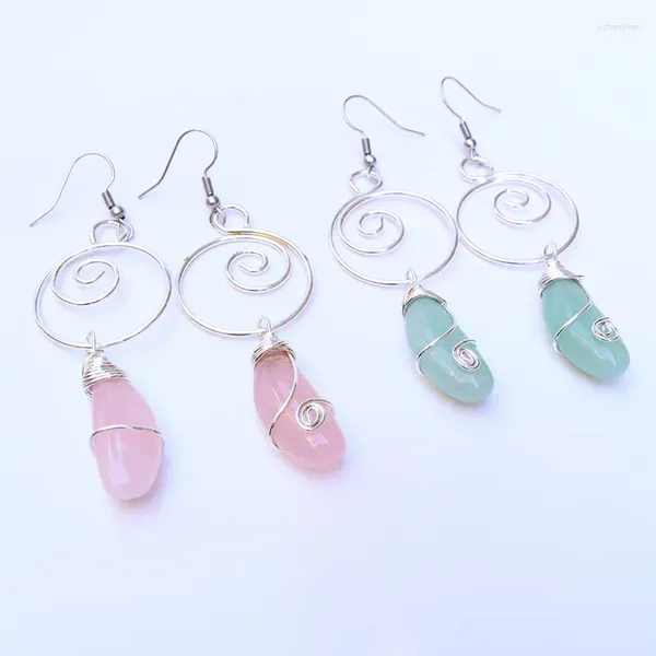 Pendientes colgantes con envoltura de alambre, cristal Natural Retro, piedra de Aventurina, energía curativa, joyería Bohemia, artículos al por mayor para negocios