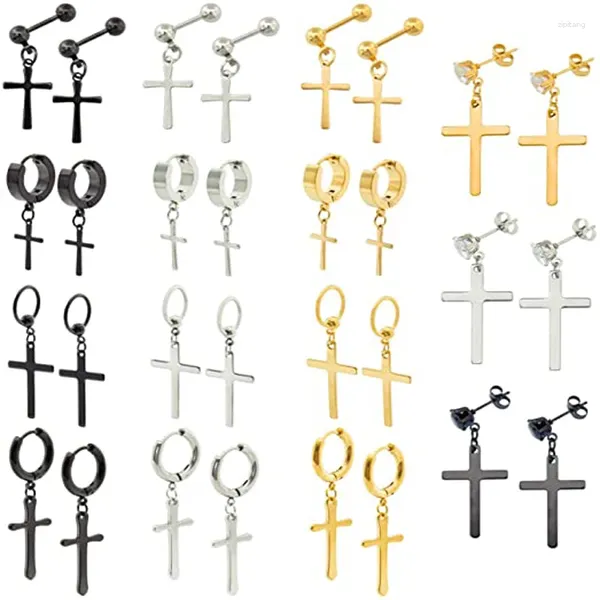 Pendientes colgantes WKOUD 15 pares de acero inoxidable conjunto de cruz anillo redondo bola circón colgante con bisagras para hombres y mujeres