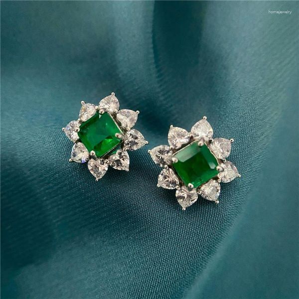 Pendientes colgantes de Plata de Ley 925 para mujer, pendiente de Esmeralda verde creado, diseño Floral, accesorio de alta calidad, joyería fina